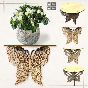 3D vlinder plantenpot staat lasergesneden, set van 2 potplantenstandaard, bloempotondersteuning lasergesneden, houten plantenverhogers, plantensteunbasis