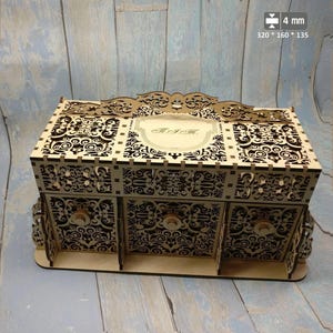 Laser Cut Wooden Jewelry Box with Drawer svg file Glowforge holder Laser cut opener jewelry case Wedding Love vector