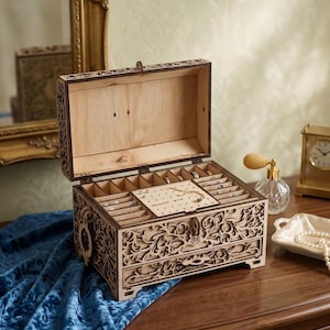 Laser Cut Wooden Jewelry Box With Drawer Svg File Glowforge Holder ...