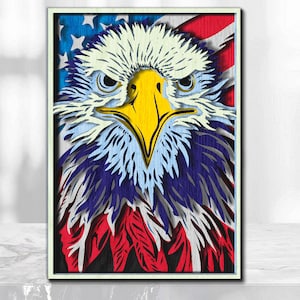 8 layers bald eagle laser cut files 3d of bald eagle and American flag 4th of July independence Patriotic american bald eagle flag USA