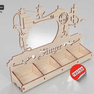 Machine à coudre Desktop Organizer Laser Cut fichiers Cadeau pour les amateurs de couture vecteur svg dxf design découpe laser