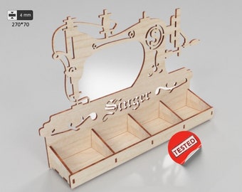 Sewing Machine Desktop Organizer Laser Cut files Gift for lover of sewing  vector svg dxf design laser cutting