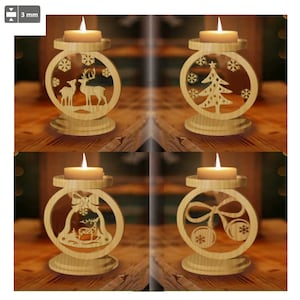 クリスマス キャンドル ホルダー バンドル レーザーカット ベル キャンドル ホルダー SVG Glowforge クリスマス ツリー キャンドル 木製 SVG レーザーカット 鹿 キャンドル ホルダー S3
