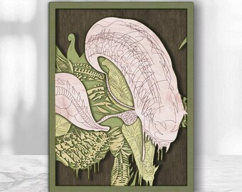 Archivo de corte láser Alien 3d - Archivo 3d Glowforge - Alien - Archivo de grabado láser Lightburn S3
