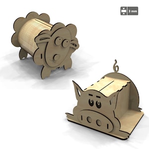 Sheep,Pig Piggy Bank SVG laser cut files Piggy Bank laser Cut SVG Set of 22 box money boxes laser cut files S3
