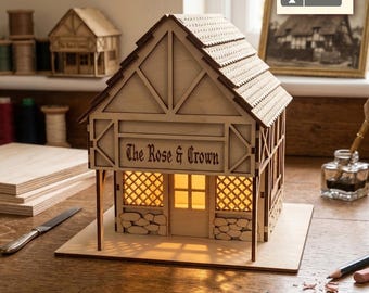 Wooden 3D Puzzle English style house Models Doll House Light Houses Cdr Dxf,medieval house,3D English style house laser Cutting File