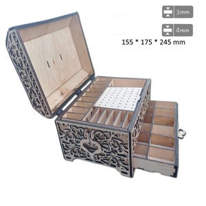 Laser Cut Wooden Jewelry Box with Drawer svg file Glowforge holder Laser cut opener jewelry case Wedding Love vector