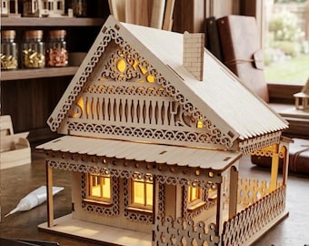 Wooden 3D Puzzle Fantasy Villas Models Doll House Light Houses Cdr Dxf,medieval house,doll houses 3D Maison laser Cutting File