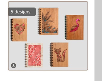Fichiers découpés au laser pour ordinateur portable Cahier découpé au laser svg, modèle coeur pour ordinateur portable renard couverture pour ordinateur portable couverture en bois pour agenda