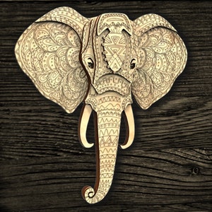 Mandala multicouche d'éléphant spirituel, décoration de maison découpée au laser, 6 couches, SVG, fichier DWG DXF Cdr, modèle multicouche, éléphant 3D