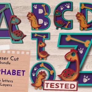 Alphabet Laser Cut Bundle, 3D Buchstaben, Dinosaurier Geburtstag