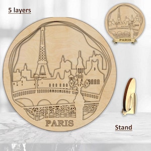 Arquivos de corte a laser de painel multicamadas 3D de Paris, arte em camadas de Paris de 5 camadas, decoração moderna Arquivos de corte a laser, Paris multicamadas, painel da cidade S3