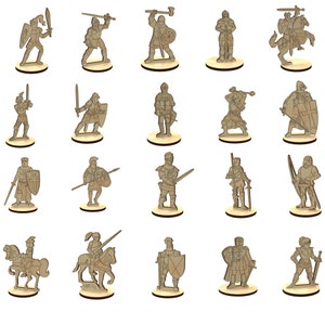 20 Figuren Ritter, Lasercut-Dateien, mittelalterliches Spielzeugsoldaten aus Holz, Miniatur für Cnc, SVG, vorgefertigtes Projekt für Schneidemaschinen und Laser