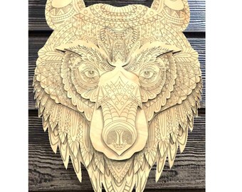 Spiritueller Bär Mehrschichtiges Mandala 6 Schichten Laser geschnittenes Wohndekor, SVG, DWG DXF Cdr Datei, mehrschichtiges Modell, 3d Bär
