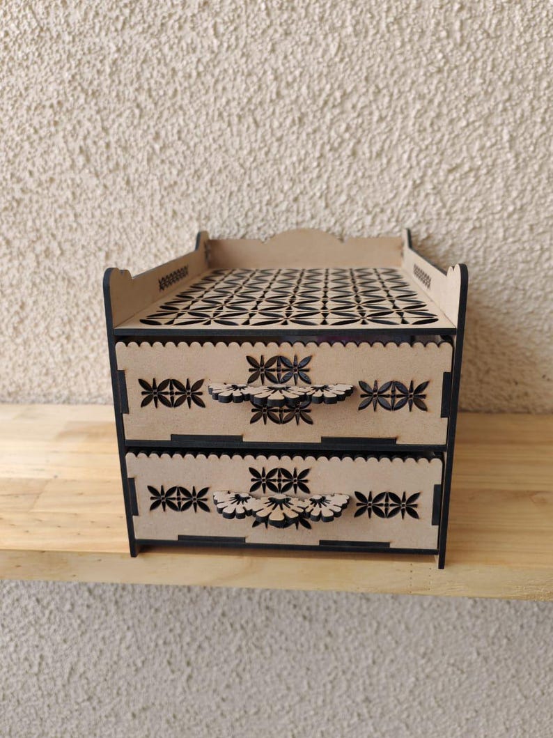Laser Cut Wooden Jewelry Box With Drawer Svg File Glowforge Holder ...