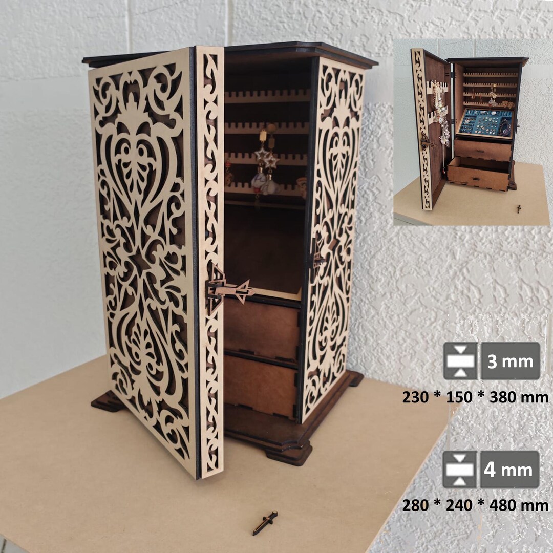 Laser Cut Wooden Jewelry Box With Drawer Svg File Glowforge Holder ...