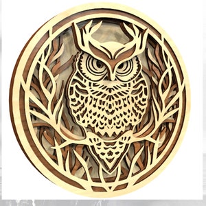 Eule Multilayer Panel lasergeschnittene Eule Mandala SVG 7 Layer Eule S3