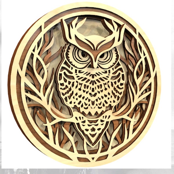 Owl Multilayer panel laser cut files Owl Mandala SVG 7 Layer Owl S3