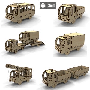 Satz Miniautos zum Laserschneiden, Auto 3D-Modell-Puzzle-Laserauto - Smart CDR-Dxf-Vektordatei aus Holz S3