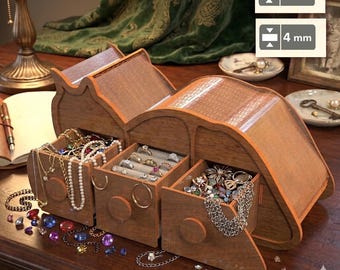 Small Wooden desk Jewelry Box with Drawer,laser cut files, svg file,  jewelry case, Wedding Love gift,Laser cut vector model