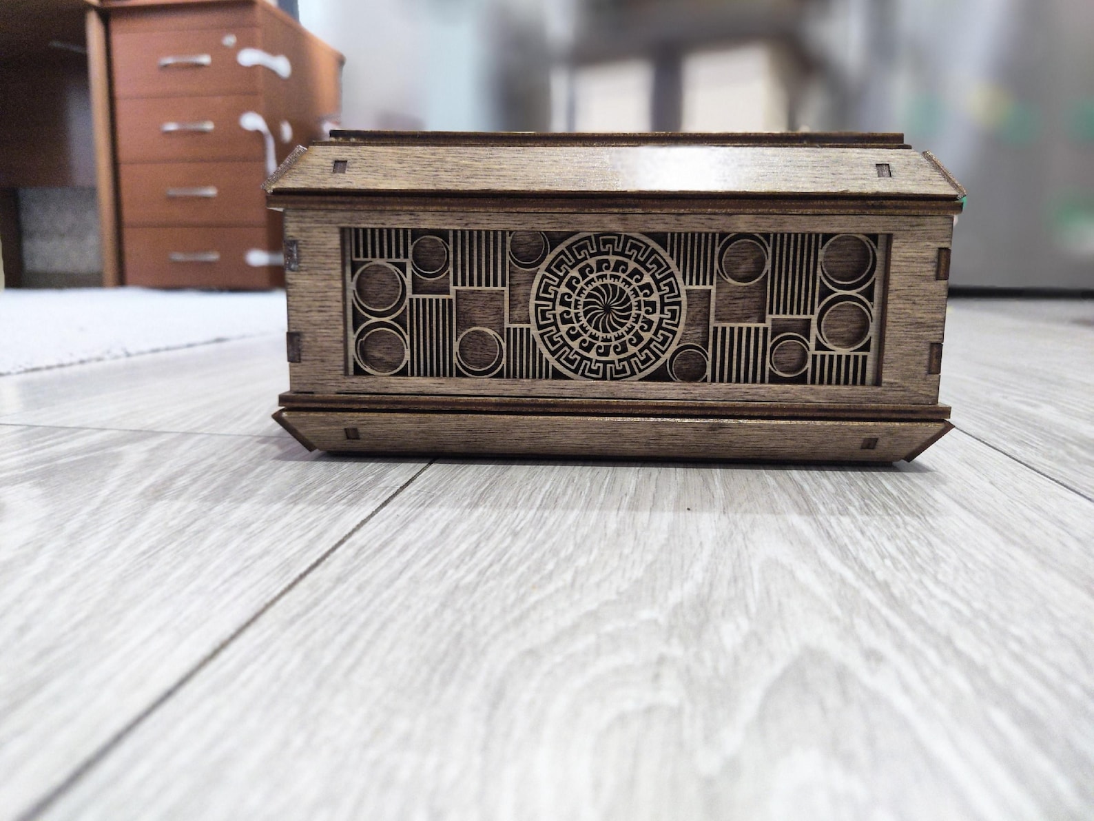 Laser Cut Wooden Secret Compartment Box With Drawer Greek Style, Hidden ...