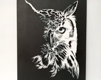 Owl 4 layer decorative panel laser cut files home decor, SVG, DWG DXF Cdr file, multilayer model, 3d Owl