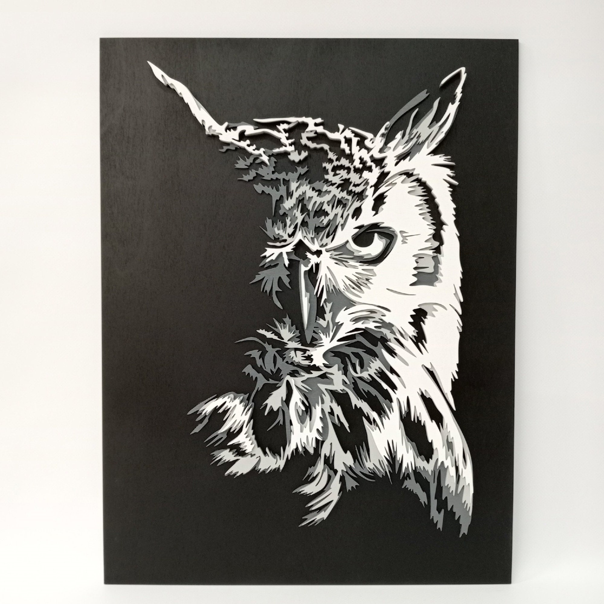 Owl 4 layer decorative panel laser cut files home decor, SVG, DWG DXF Cdr file, multilayer model, 3d
