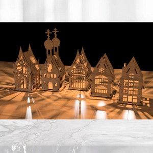 Christmas town Laser Cut Files Santa Claus House City scene with 3d houses Christmas House Ornaments Set of 5 Christmas Candle Holder S3