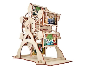 Carousel photo frame for 5 or 6 photos Two cutting options photo wheel for laser cutting, photo wheel SVG, photo holder, photo carousel