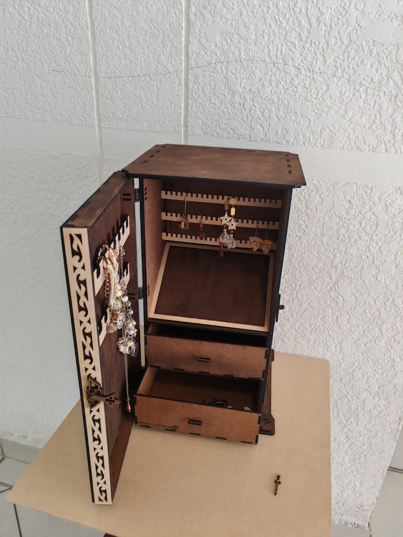 Laser Cut Wooden Jewelry Box With Drawer Svg File Glowforge Holder ...