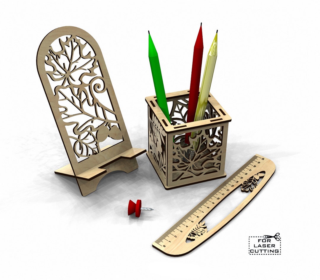 Desk Organizer for Laser Cutting, Wood Laser Cut Pencil Holder