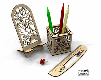 Desk organizer for laser cutting, Wood Laser Cut Pencil Holder,Organizer storage,Organizer vector laser cut template Organizer dxf file S3