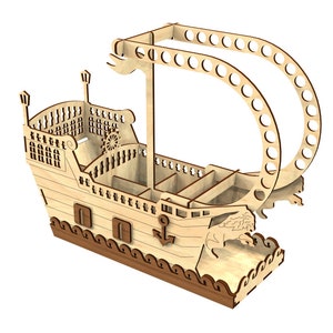 Porta-lápis para barco cortado a laser arquivo svg Suporte para madeira Glowforge corte de arquivo svg modelo de vetor cnc Laser padrão cnc arquivo digital cortado a laser S3