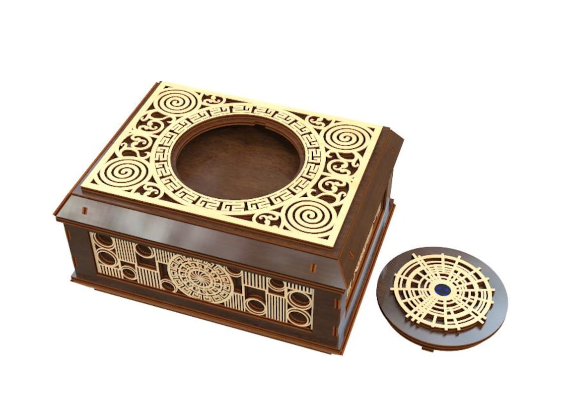 Laser Cut Wooden Secret Compartment Box With Drawer Greek Style, Hidden ...