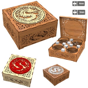 Dragon Wooden Box for Whiskey Glass laser cut files, Gift bag , Christmas gift, Wooden 3/4mm thickness Dragon box S3
