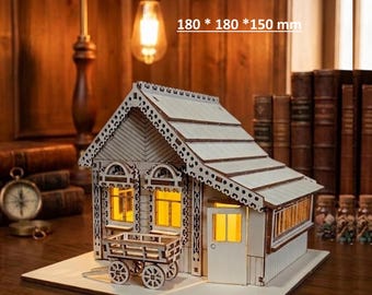 Wooden 3D Puzzle Fantasy Villas Models Doll House Light Houses Cdr Dxf,medieval house,doll houses 3D Maison laser Cutting File