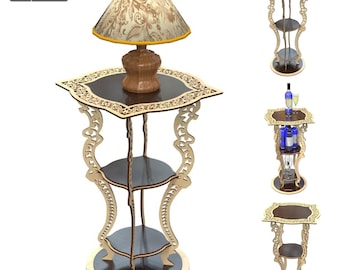 File di taglio laser per tavolo decorativo moderno ed elegante in legno, progetto in compensato 3D, file SVG, progetto di taglio laser