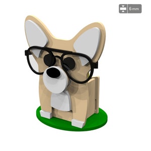 Soporte de gafas Corgi - Archivos cortados con láser, soporte de gafas, escultura de animales de madera, organizador de gafas de sol, soporte de gafas SVG, soporte de accesorios