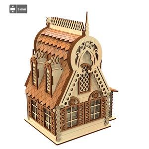 木製 3D パズル ファンタジー ヴィラ モデル ドールハウス ライトハウス Cdr Dxf、中世の家、ドールハウス 3D メゾン レーザー カッティング ファイル S3