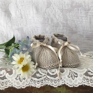 Latte cotton booties, Baby booties, Knitted cotton booties ,Christening booties ,Baby photo prop,Baby booties 0-3 months,newborn baby gift