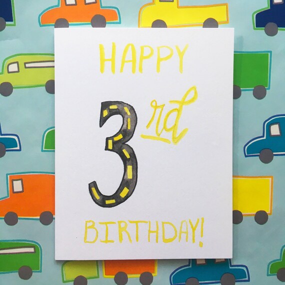 Happy 3rd Birthday Card Happy Birthday Card Folded Note Etsy