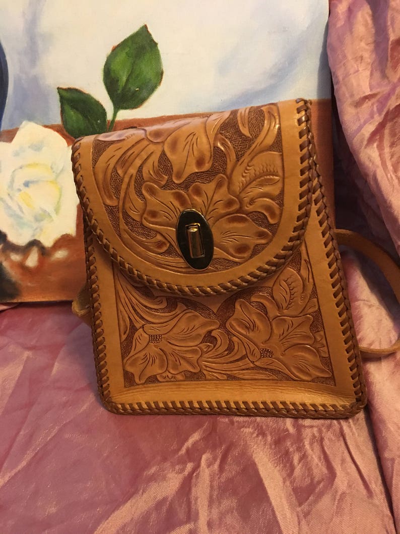 Gorgeous Mid-century Hand-tooled Leather Handbag - Etsy Norway
