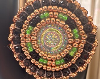 Copper and black beaded ring