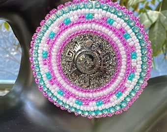 Luster white and purple beaded earrings