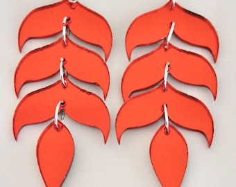 Red petals  mirrored earrings.