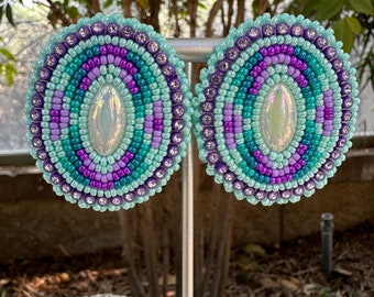 Baby blue beaded earrings