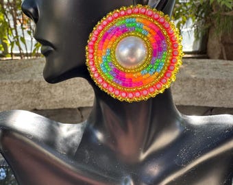 Beaded Neon Swirl Earrings