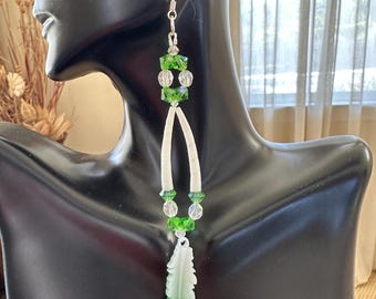 Green feather Dentallium Shell earrings
