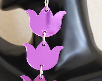 Purple Tulips mirrored earrings.