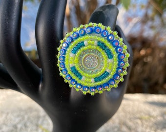 Lime green beaded ring